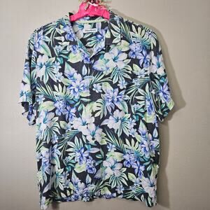 Tommy Bahama Men's XL 100% Silk Floral Hawaiian Aloha Button Up Shirt ResortWear